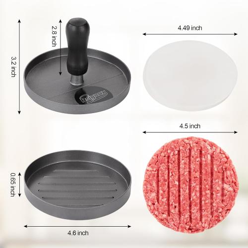 Burger Press Patty Maker, Non-Stick Aluminum Hamburger Mold with 100 Patty Papers for Kitchen Grill BBQ Camping