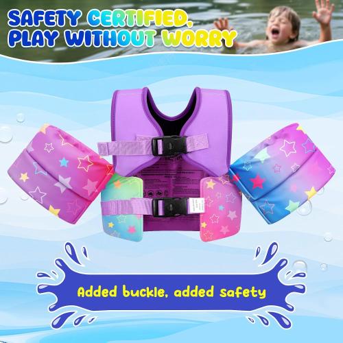 MoKo Toddler Swim Vest for Kids 13-30/20-50/22-66lbs, Swim Arm Floaties Cartoon Swimming Water Wings Pool Float Vests Sleeves Shoulder Straps Arm Band for Children Learn to Swim