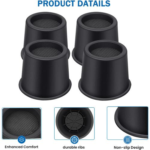 ANNKUT Bed Risers 4 Inch Heavy Duty, Round Furniture Risers for Bed Desk Table Sofa Couch，Bed Lifts Risers, Support up to 3300 Lbs(4 Pack Black)