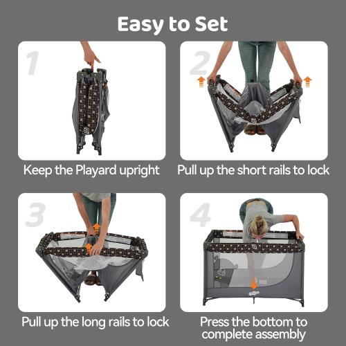 Grey Pamo Babe Portable Crib Baby Playpen with Mattress and Carry Bag Grey