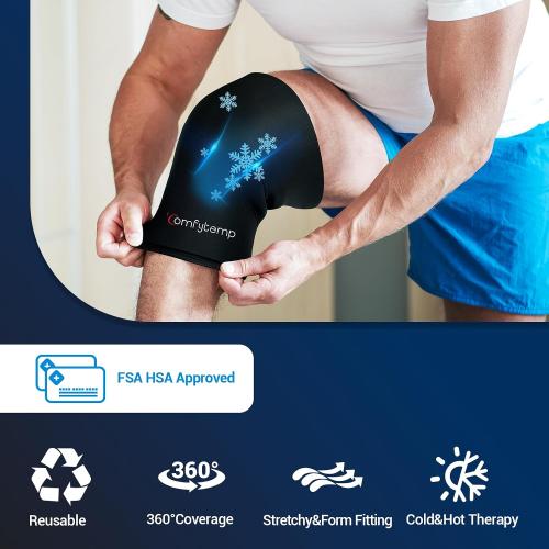 Comfytemp Knee Ice Pack Wrap for Swelling, Reusable Freeze Sleeve for Pain Relief, Gel Ice Pack for Injury, Meniscus Tear Knee Brace, Knees Compression Sleeve, Cold & Hot Therapy, Get Well Gift -L