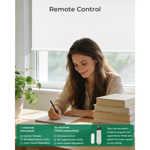 Allesin No Drill Motorized Blinds with Remote | Rechargeable Smart Blackout Roller Shades, Cordless Electric Window Blinds for Bedroom, Living Room, Home Office, White 34x72 Inches