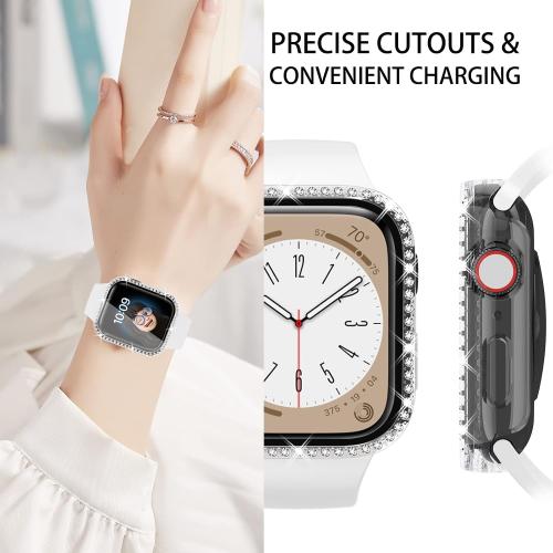4 Pack Bling Case for Apple Watch Series 11 (2025) Series 10 42mm, Glitter Rhinestone Diamonds Protective Case with Tempered Glass Screen Protector Cover for iWatch Series 11/10 42mm for Women