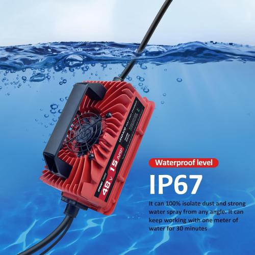 15 AMP 48 Volt Golf Cart Battery Charger for EZGO RXV & TXT 3-pin Triangular Plug