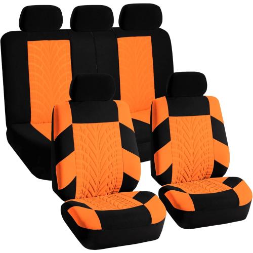 FH Group Full Set Travel Master Car Seat Covers, Airbag and Split Rear Car Seat Cover Universal Fit Interior Accessories for Cars Trucks SUV, Automotive Seat Covers, Orange