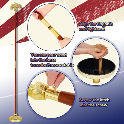 Shimeyao 2 Pack 8 ft Indoor Flag Pole Set with Base and Eagle Topper, Telescoping Flagpole with Stand Holder for Office, Hall and City Display, Flag Not Included(Wood Color,Wood)