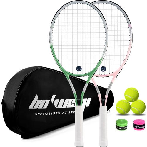 bo'weiqi 27 Recreational Tennis Racket Set 2 Players Lightweight Pre-Strung Tennis Racquets for Beginners, Including 3 Balls, 2 Overgrips, 2 Vibration Dampers and 1 Bag Easy Carry