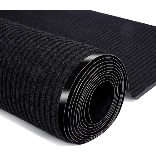 Commercial Indoor Outdoor Runner Rugs 4FTx6FT Heavy Duty Striped Brush Step Front Door Rugs Non-Slip Rubber Backing Entrance Rug Runner for Home Office Dirt Resistant and Absorbent Doormat(Black)‼️small torns on the edge plastics‼️