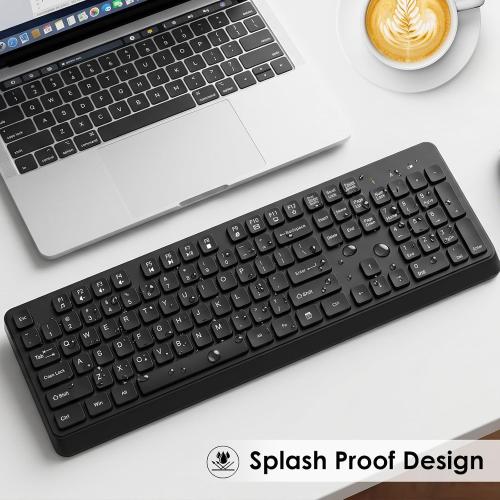 BKA BYA Wireless Keyboard and Mouse Combo,Full Size Quiet Keyboard and Mouse, 2.4GHz USB Receiver, Cordless Silent Keyboard and Mouse for PC, Windows, MAC, Laptop, Black