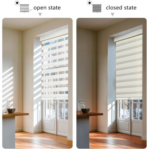 AOSKY Cordless Zebra Blinds for Windows Pull Down Roller Window Shades Dual Layer Light Filtering Privacy for Day and Night, Free-Stop Door Shades for Home Easy to Install (29 W X 72 H, Beige)