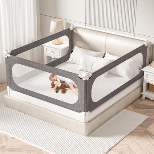 Grey 3-Piece Twin Size Bed Rails for Toddlers, with Headboard Rod -Height Adjustable Baby' Safety Bed Rails Guard for Twin Size Bed(3Pack 74.8x74.8x39-Gray)
