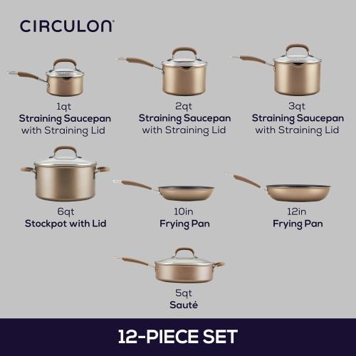 Circulon Premier Professional Hard Anodized Nonstick Cookware Induction Pots and Pans Set Nonstick, Home Essentials, 12-Piece, Bronze MISSING ACCESSORIES/PIECES