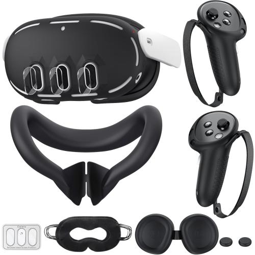 Silicone Cover Compatible with Meta/Oculus Quest 3 Accessories, VR Silicone Face Cover, VR Shell Cover,Touch Controller Grip Case,Camera Lens Protector Set (Black)