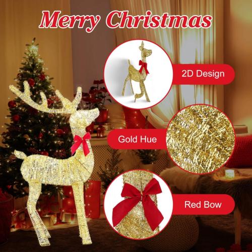 Lighted Christmas Reindeer Decoration, 3 Piece 2D Lighted Christmas Deer Family Set with 8 Lighting Modes, Outdoor Deer Decorations for Yard Patio Lawn Garden Party