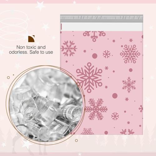 Metronic Cute Poly Mailers 14.5x19 50Pcs Shipping Bags for Clothes, Self Adhesive Snowflake Pink Shipping Envelopes for Small Business, Waterproof Packaging Mailing Bags for Holiday Gifts