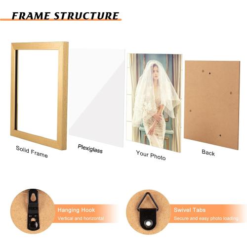 5.5x8.5 Picture Frame Gold, Rustic Natural 8.5x5.5in Photo/Portrait/Poster/Art Frame, Wall Hanging/Tabletop, Horizontal/Vertical Display Gallery Family Wedding Memorial Pic Frame Gift