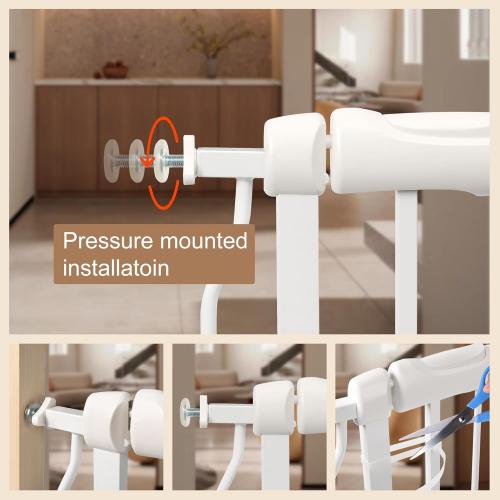 Baby Gate for Stairs No Drill 33.86-38.58 Inch,Pressure Mounted Metal Child Safety Dog Gates for Doorways,Walk Through Pet Gate Indoor Auto Close,White