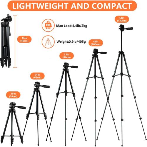 Laser Level Tripod Phone Tripod Stand: 51-Inch Lightweight Travel Stand with Phone Holder Mount Compatible with iPhone, Line Lasers and DSLR Camera, Carry Bag Included | Matte Black