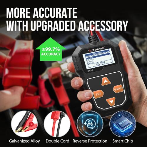 KONNWEI KW208 12V Car Battery Tester, Battery Load Tester Automotive 12V Alternator Starter Tester Digital Auto Battery Analyzer Charging Cranking System Tester for Car Truck Marine Motorcycle Boat
