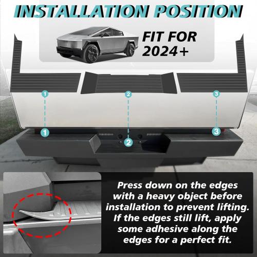 Color Black and Red BestEvMod Rear Bumper Tailgate Protector Cover Compatible with Tesla Cybertruck 2023 2024 2025 Accessories Truck Bed Tailgate Step Truck Sill Molding Cap Protective Trim TPE