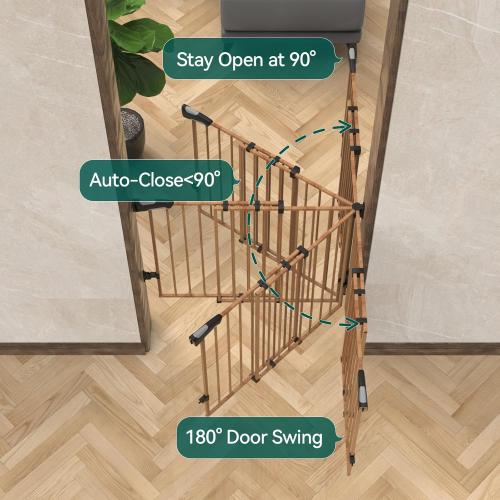 Babelio Baby Gate for Stairs & Doorways, 26-43 W 28 H No Bottom Bar| Easy Installation| One-Handed Operation| Auto-Close| Hardware Mount (Drill Needed) Safety Dog/Pet Gate (Brown Wood Pattern)