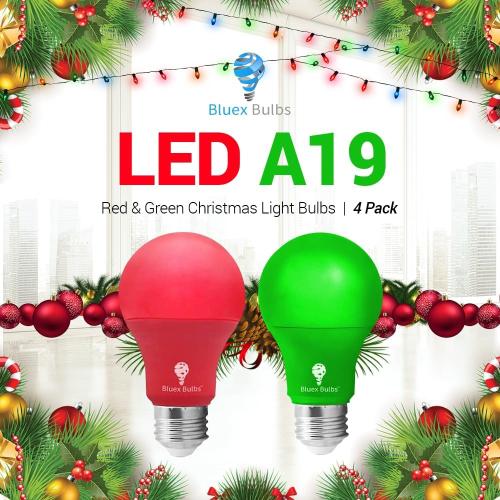 4 Pack LED Red and Green Light Bulbs - 120V E26 Base 9 Watt (60-watt Replacement) - Red and Green Bulbs for Party Decoration, Porch, Home Lighting, Christmas 4 Pack