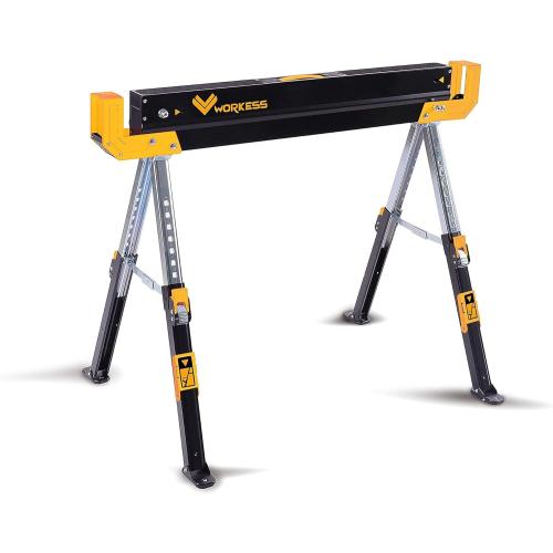 Saw Horses 2 Pack Folding, 2600 Lbs Load Capacity & 24-32 Inch Adjustable Height Heavy Duty Sawhorse Table with 2x4 Support Arms, Portable Folding Legs and Easy Grip Handle for Woodworking