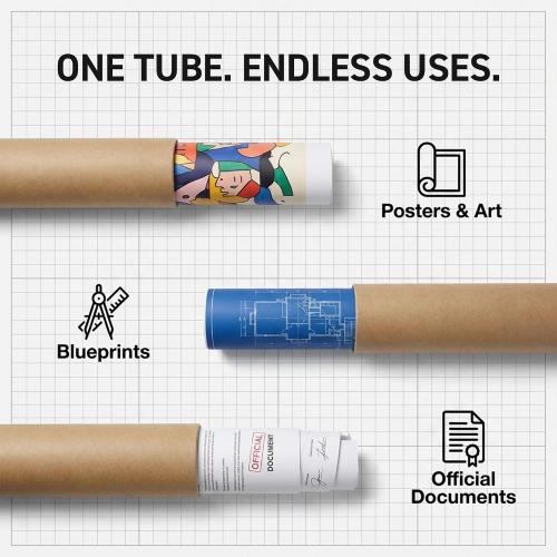 MagicWater Supply 6x24 Inch Kraft Mailing Tubes with End Caps, Heavy Duty Round Shipping Tubes for Large Posters, Blueprints, Art, Crafts and Documents - Durable, Recyclable - 1 Pack, Made in the USA