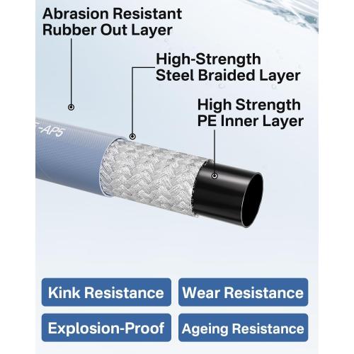 Pressure Washer Hose 100FT 3/8 for Cold and Hot Water 212°F, with Swivel Quick Connect, 4500PSI Kink Resistant Grade Steel Wire Braided, Power Washer Hose With 2pcs M22-14mm Adapter