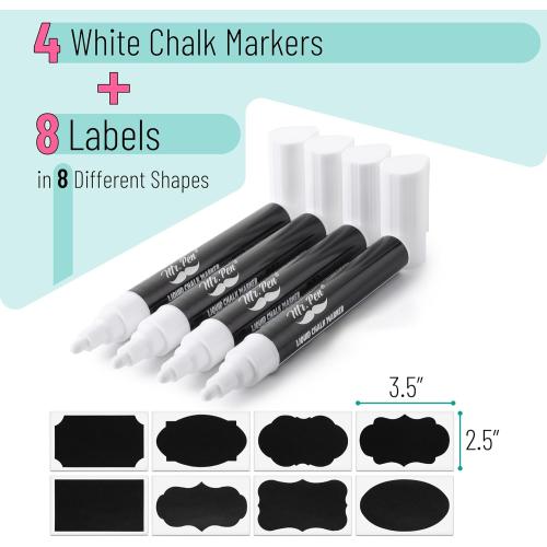 Mr. Pen- White Chalk Markers for Blackboard, 4 Pack, Reversible Tip, White Liquid Chalk Marker, Non-Toxic Liquid Chalkboard for Windows and Glass, Erasable Markers
