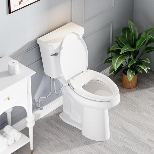 Clirass Bidet Toilet Seat, Soft Close Elongated Toilet Seat, Button control Feminine/Posterior Wash Switch, Knob Control Water Pressure,White Bidet Seat Attachment with Brass inlet