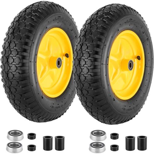 Size 16 set of 2 4.80/4.00-8 Tire and Wheel, 16” Pneumatic Wheelbarrow Tires with 5/8&3/4 Bearings, 4.80/4.00 x 8 Tire for Wheelbarrows/Hand Truck/Garden Trailer/Trolley/Wagons/Garden Carts/Dolly(2 Pack)