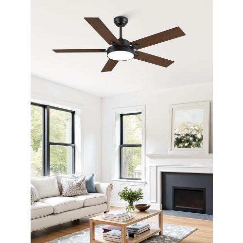 ZMISHIBO 52 Inch Ceiling Fan with Light, 30W LED, Smart Remote/APP, Black