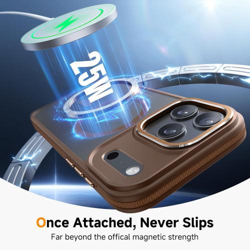 Magnetic 3 in 1 for iPhone 17 Pro Case, [Omni-Directional Protection] with 1x Screen Protector   1x Camera Cover, [Seamless Work with Magsafe] Shockproof Slim Thin Matte Case for iPhone 17 Pro Brown