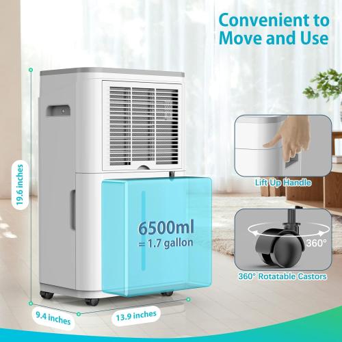 50 Pint 4500 Sq.Ft Home Dehumidifiers, 1.7 Gallon Tank Dehumidifier for Basement with Drain Hose, Auto/Quiet Sleep/Dry Mode
