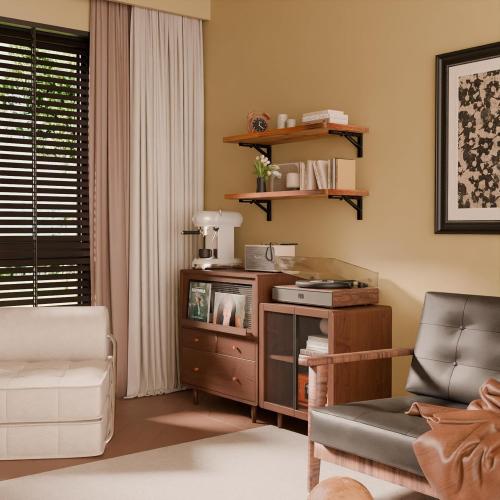 IAE Wall Mounted Folding Table with Pine Wood,Floating Wall Desk,Laundry Folding Table with Shelf Brackets,Fold Down Desk Shelf,Folding Workbench for Home,Dining,Laundry Room,Kitchen,36 x 14,Teak