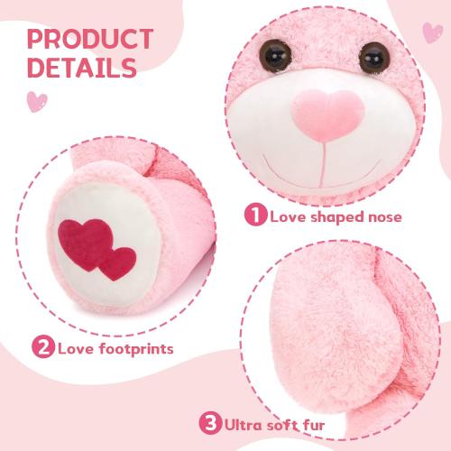 Size 47 Color Pink MaoGoLan Giant Pink Teddy Bear Plush 47,Big Bear Stuffed Animal with Heart Footprints and Heart Nose,4ft Large Valentines Teddy Bear for Girlfriend,Wife,Lover-Anniversary, Birthday,Long Distance