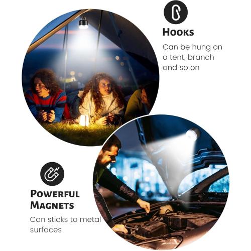 Camping Lantern, 600LM Camping Lights, 5 Light Modes Rechargeable Lantern Waterproof Mini Flashlight Emergency Lights for Home Power Failure, Camping Hanging, Car Camping (Black)