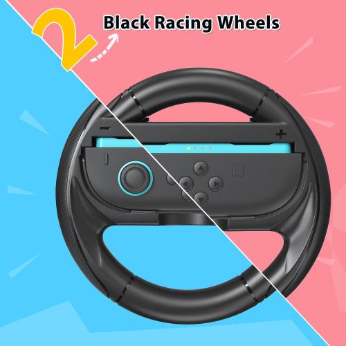 innoAura Steering Wheels for Switch 2（2025）, Ergonomic Design-Racing Wheels Family Use Switch 2 Accessories for NS2 Mario Kart World/ Mario Kart 8 (2x Black)