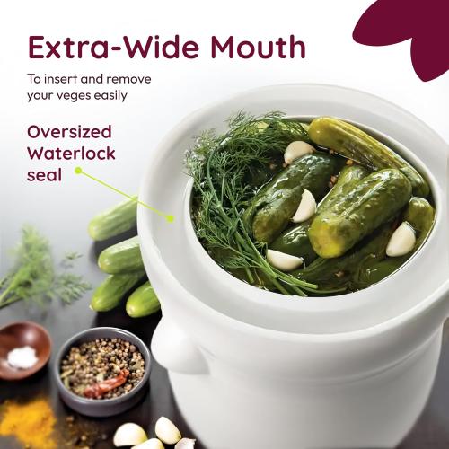 7L Fermentation Crock with Weights — European-Designed A-Grade Porcelain | Water Seal | Sauerkraut, Kimchi, Pickles & More | 1.8 Gallon