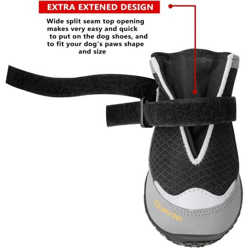 QUMY 4PCS Dog Boots for Large Dogs, Medium Dog Shoes & Paw Protectors for Hot Pavement, Summer Heat Protection, Mesh Breathable Nonslip Dog Booties for Hardfloors, Walking Running Hiking Black Size 4