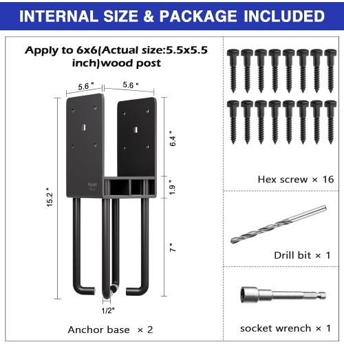 6x6 Concrete Post Anchor, Heavy Duty Stainless Steel Concrete Fence Post Holder with Air Flow Channe Post Base Bracket for Fence, Deck Railing,Pergola, 2Pack[Patent Pending]