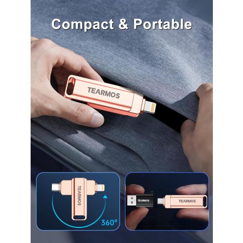 Silver 512GB Flash Drive Intended for iPhone iPad, Memory Stick Storage for Photos and Videos Backup, Compatible with iPhone iPad Android PC, Plug and Play, No Application Required (Silver)