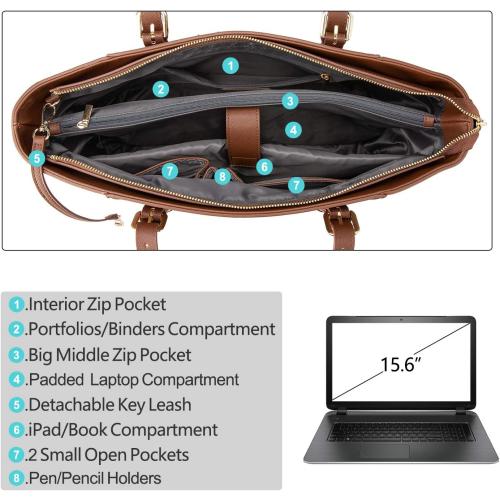Size 15.2”(17.3”)W x 12.2” H x 5.5”Professional Laptop Purse Tote Bag with Padded Compartment Fits Up to 15.6 Inch Computer, N°1-Coffee