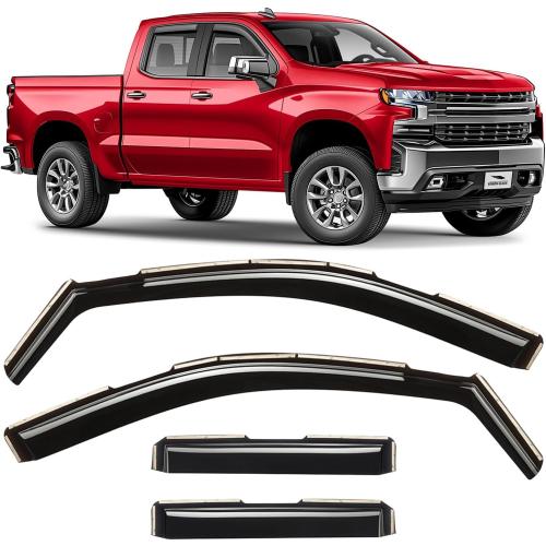 Voron Glass in-Channel Extra Durable Rain Guards for Trucks Chevrolet (Chevy) Silverado/GMC Sierra 1500 2019-2026 Double Cab, Window Deflectors, Vent Window Visors, 4 Pieces - 230091