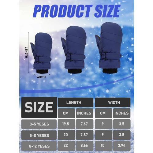 Newcotte 6 Pairs Winter Ski Mittens Kids Waterproof Warm Snow Gloves for Boys Girls Cold Weather Outdoor Activities