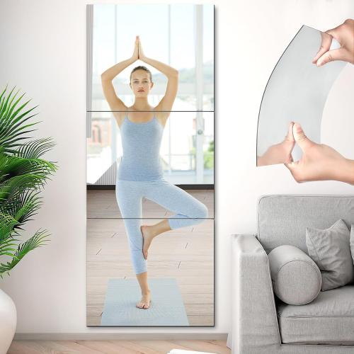 JUNEBRUSHS 3 Pack Self Adhesive Acrylic Mirrors, 20 x 24 Inch Full Length Mirror Tiles,Frameless Mirror Sheets Wall Stickers for Wall Mounted Make Up Gym Workout