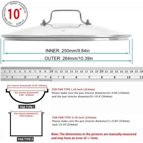 10 Inch Glass Lid for Lodge Cast Iron Skillet, 10 OXO Obsidian Frying Pan, Calphalon stainless pans and Other 10-10.25 Inch Kitchenware