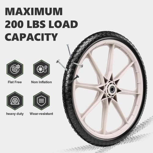 20 Flat Free Tire and Wheel with 3/4 & 5/8 Bearing, Replacement Wheels for Rubbermaid Wheelbarrow,Lawn Carts, Big Wheel Utility Carts and Garden Yard Cart, 2 Pcs Grey