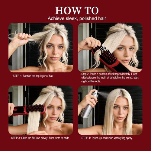 Go Brush Pro for Short Hair 2026, Portable Straightener Brushs for Travel, with LCD Temperature Display, Fast Heating Cordless Mini Hair Brushs (Red)